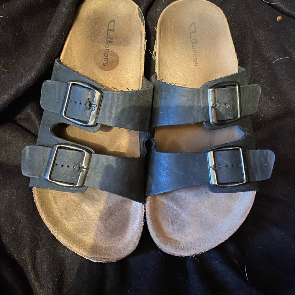 Kids Black Double Strap Sandals